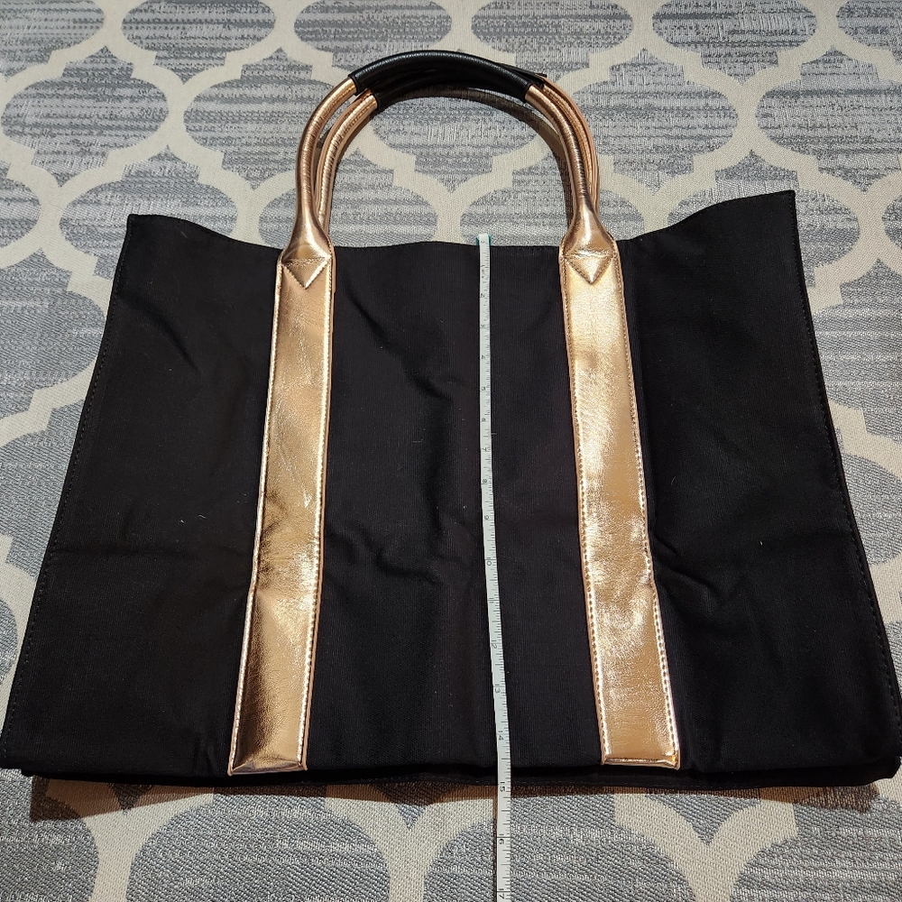 NEW Victoria's Secret Canvas Tote black with gold handles - Picture 4 of 8